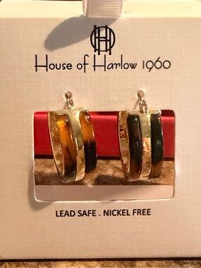 House of Harlow 1960 Goldtone Amber Tortoise Shell Look Earrings